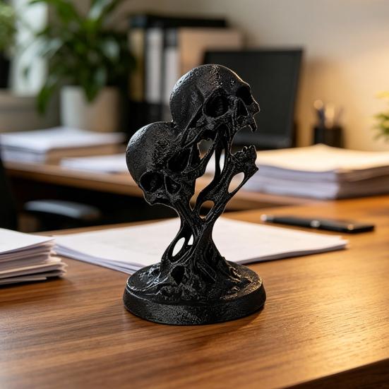 jijijing Integrated Molding Process Figure, 3D Printed Double Skull Art Ornament, Abstract Fluid Statue, Dark Style Decoration for Living Room