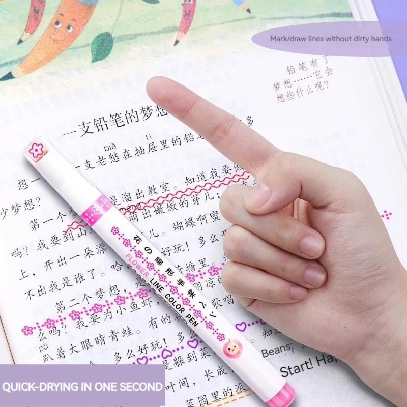 6 шт./набор Ручка-хайлайтер с наконечником-роллером в форме цветочной линии, маркер для создания изогнутых линий, кавайная канцелярия для школы, офиса, дома, подарки
