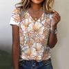 T-shirt Summer Women's Fashion V-neck Short-sleeved Floral Print Blouse Casual Loose Clothing Elegant Women's T-shirt