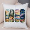 Woodland Campsite Cushion Cover Double Print Bonfire Scene Pillowcase Soft Plush Lake Sunset Cushion Cover for Sofa Home Car