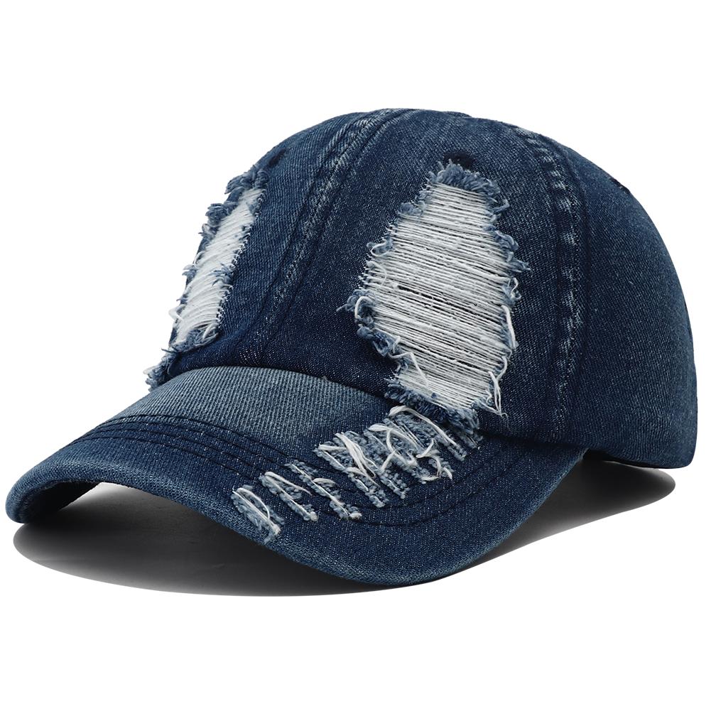2024 Новая однотонная рваная бейсболка Стильная джинсовая кепка-snapback Хип-хоп Дышащая уличная одежда Потертые кепки для женщин и мужчин