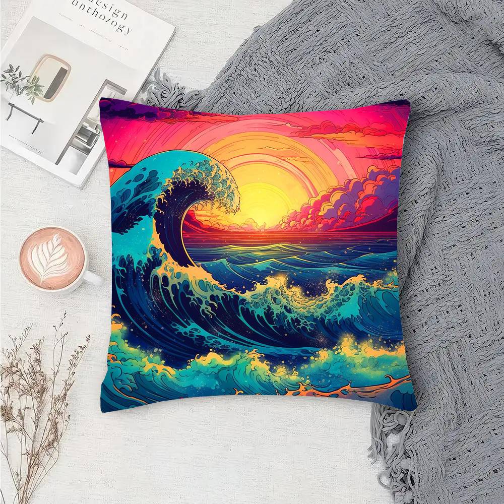 Retro Wave Sunset Pillow Case Fashion Square Pillowcase Bedroom Sofa Room Ins Decoration Leisure