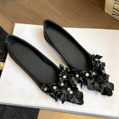 Мода 2025 Женская летняя обувь Новые туфли-слингбэки с острым носком Дизайн Цветы Балетки Офисная обувь Бежевые туфли-лодочки Chaussures Femme Лоферы