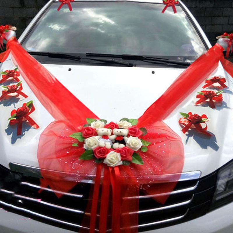 Искусственные цветы PE Rose Свадебный автомобиль Цветок Украшение передней части команды Корейский свадебный автомобиль Украшение Sub-car Цветок