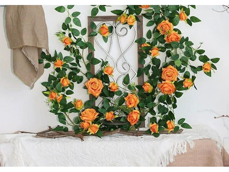 Artificial Rose Flower Vine Wall Decor for Air Conditioning Pipe and Storefronts