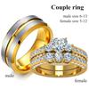 Модные парные кольца Роскошный золотой цвет Женские кольца с цирконом в форме сердца Свадебный набор Мужское кольцо из нержавеющей стали Свадебная полоса Ювелирные изделия Подарки