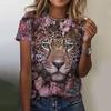 Summer Fashion Round Neck Women's Top 3d Printed With Animal And Flower Patterns T-Shirt Casual Loose Short Sleeve T-Shirt