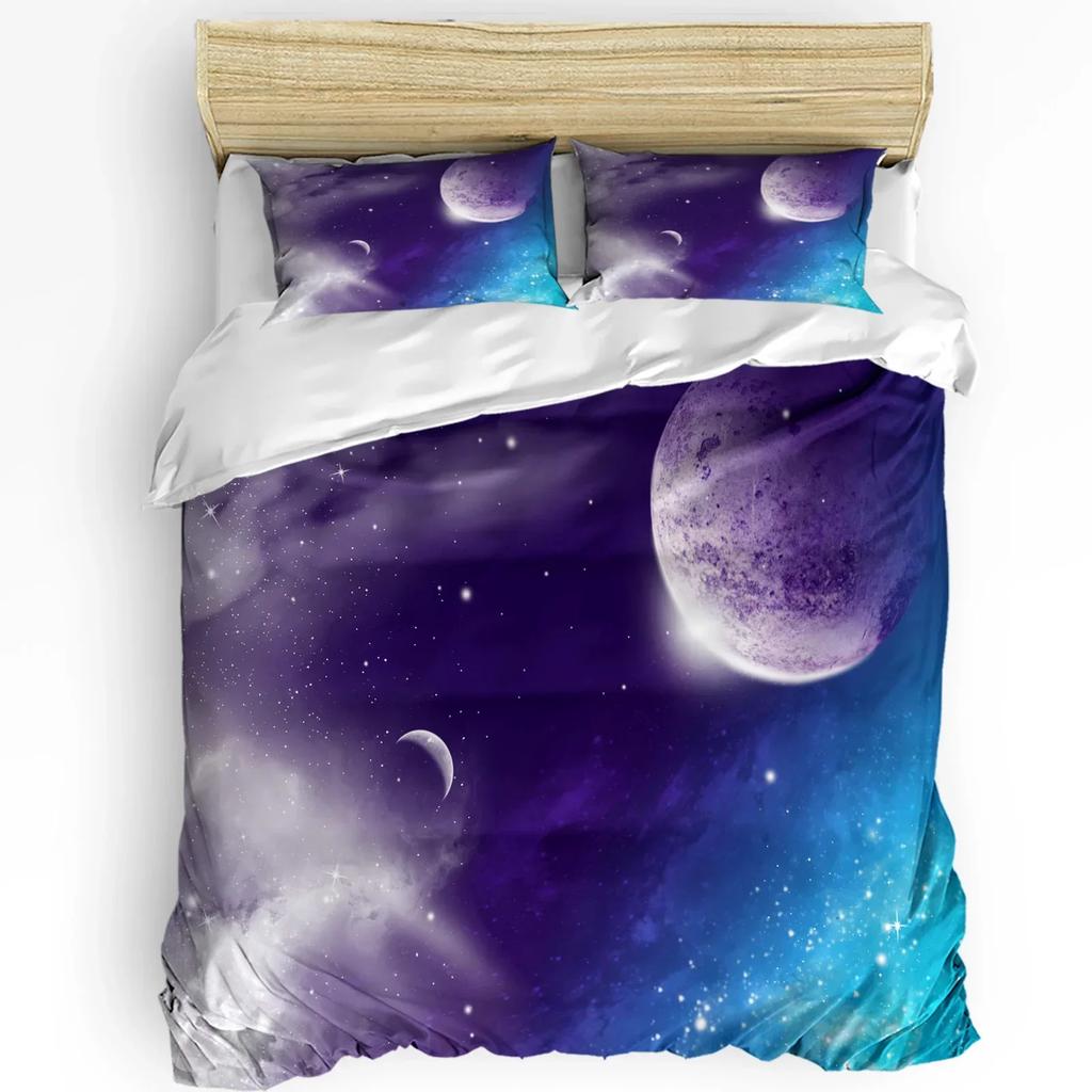 Outer Space Cartoon Cute Spaceship Rocket Duvet Cover with Pillow Case 3pcs Bedding Set Quilt Cover Double Bed Home Textile