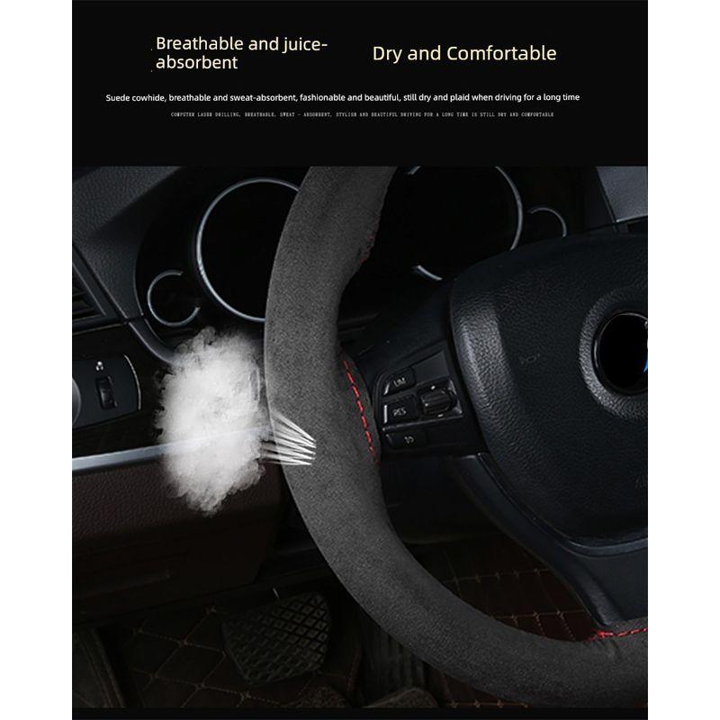 Fur Leather Car Steering Wheel Cover, Universal for All Seasons, Non-Slip, Wear-Resistant, Fur Suede Leather Winter Steering Wheel Cover