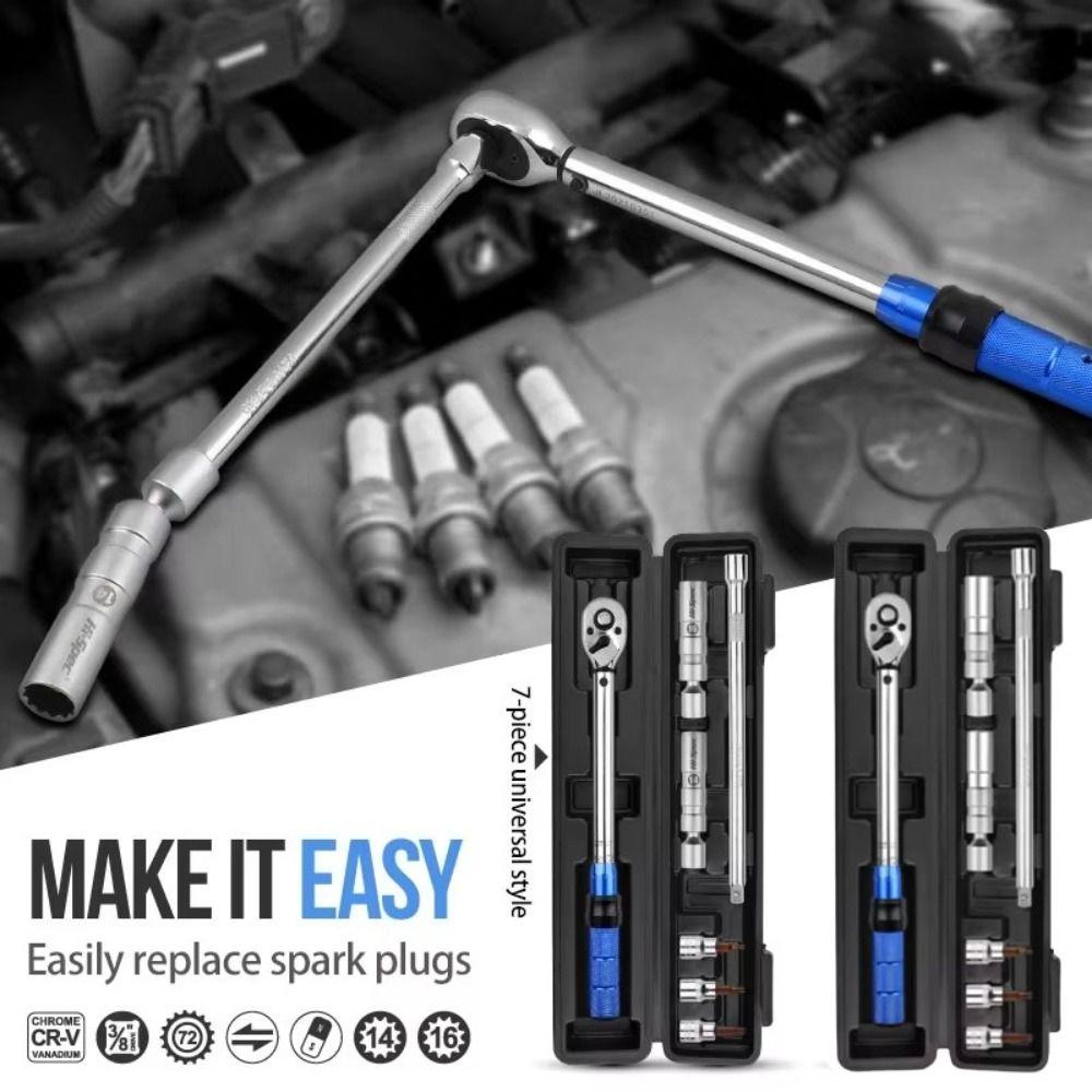 3/8" Drive Magnetic Spark Plug Socket 10-60Nm Torque Range Precision-Adjustable Torque Wrench Dual-Direction Ratchet Heavy Duty