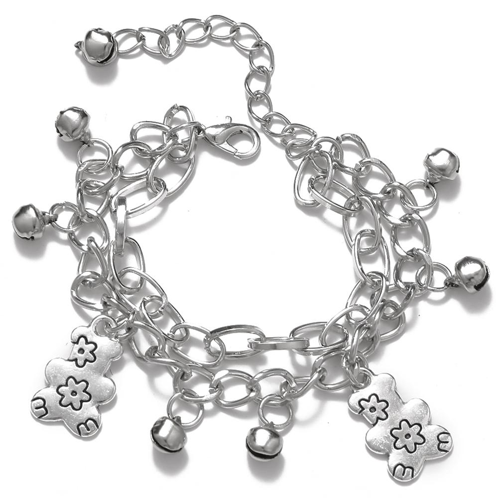 Браслет в стиле ретро с двойным медведем и колокольчиком, браслет с подвеской, модный тренд, браслет со смайликом, милый простой браслет, ювелирные изделия