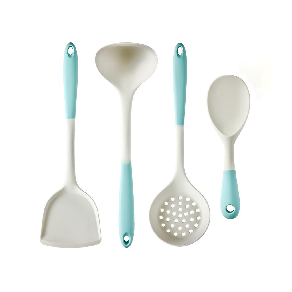 1/2/3/4 шт., белая, синяя ручка, силиконовая кухонная утварь, силиконовая лопатка, ложка, суповая ложка, рисовая ложка, многофункциональная кухонная ложка, лопаточка