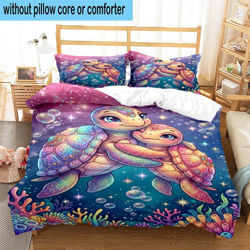 Underwater two Sea Turtles 3pcs Bedding,Including 1pc Duvet Cover And 2pcs Pillowcases Perfect for Christmas,Ideal for Bedroom, Dormitory