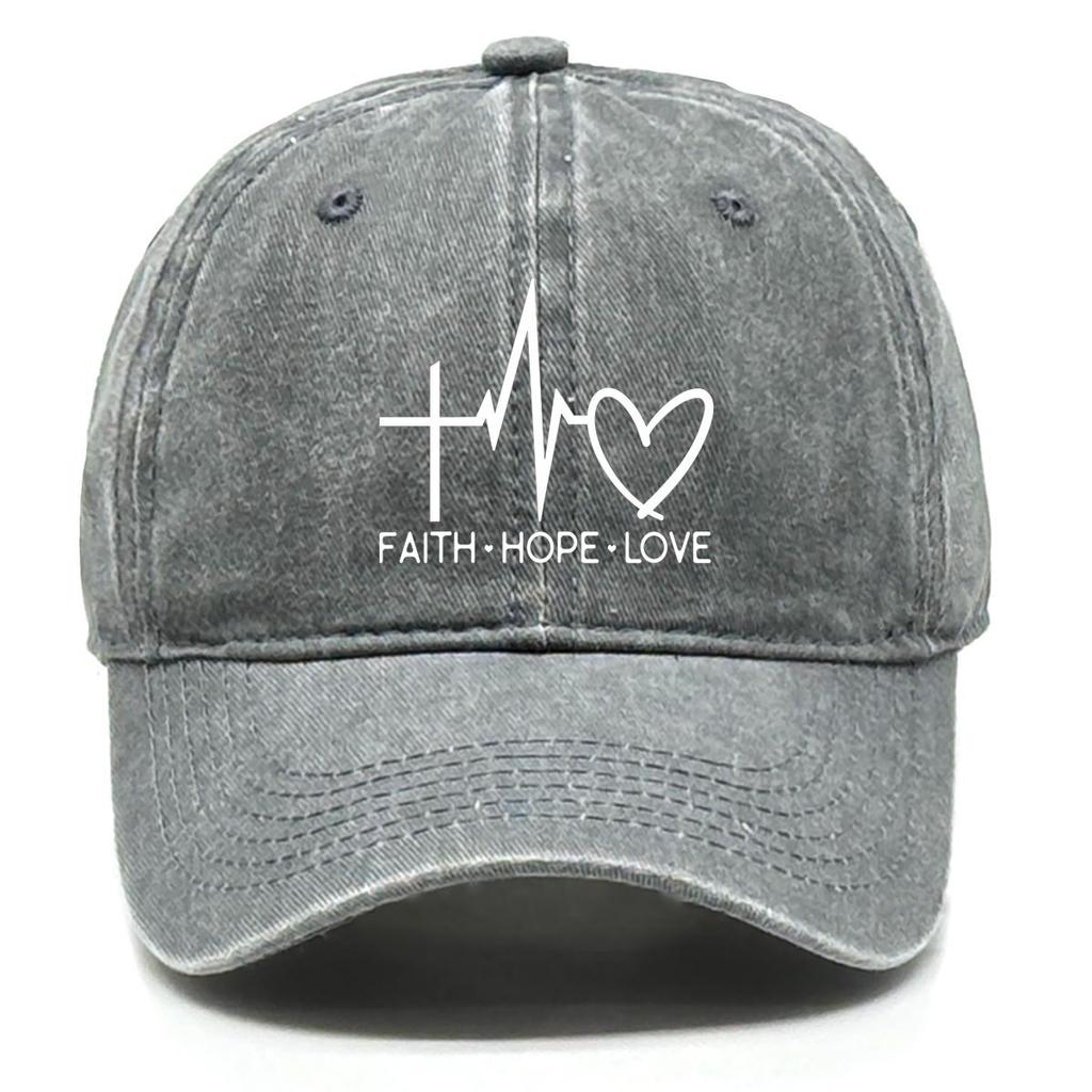FAITH HOPE LOVE" Print Adjustable Baseball Cap, Cross Heartbeat Heart Dad Hat Solid Color Sporting Distressed Summer Snapback Baseball Hat