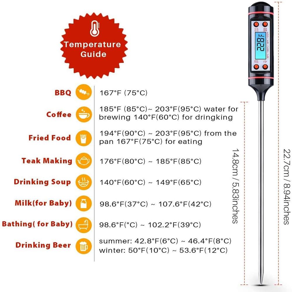 Кухонный пищевой цифровой термометр для выпечки с электронным зондом и цифровым дисплеем. Жидкостный гриль-термометр. Инструменты для зонда из нержавеющей стали.