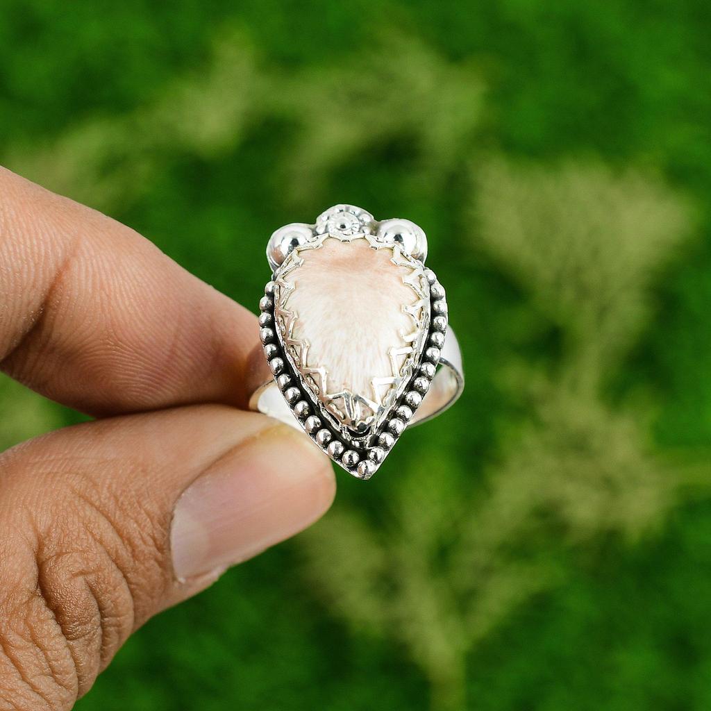 Scolecite Stone 925 Sterling Silver Artisan Statement Crown Chakra Ring Jewelry