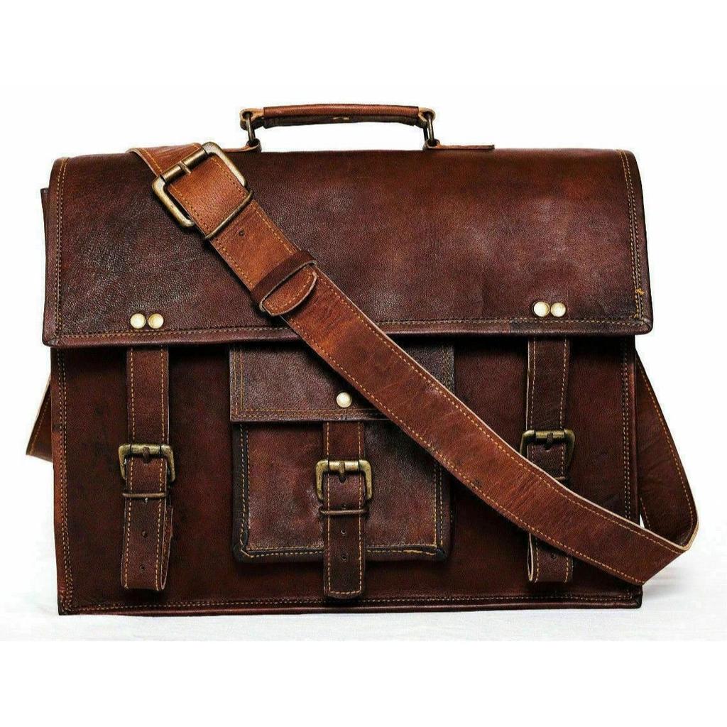 Real Brown Vintage Leather Briefcase Messenger Laptop Bag Women's Satchel