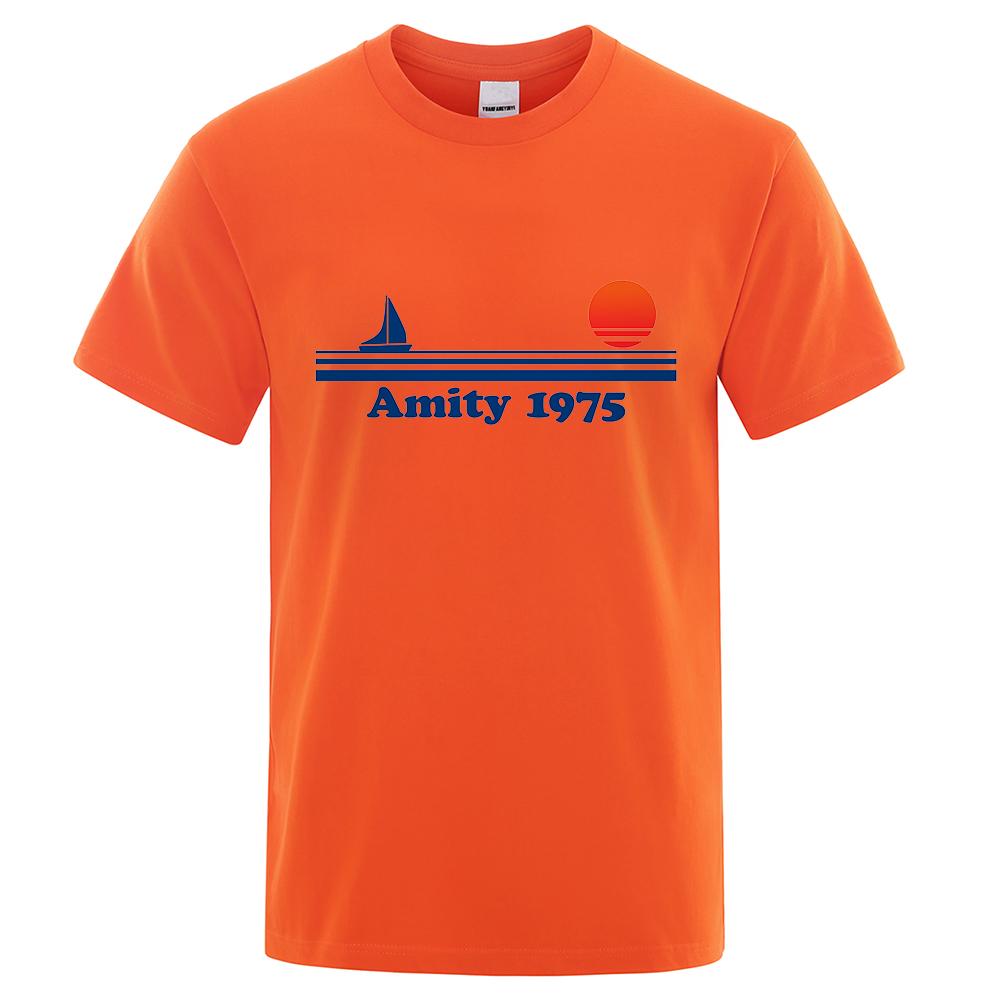 Хлопок Amity 1975 - Челюсти ретро принт футболка мужская креативная спортивная одежда модная футболка футболки дышащие хлопковые футболки мужские