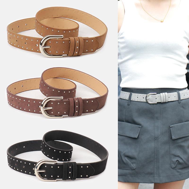 Belt Women'S Trend Personality Suede Leather Rivet Women'S Belt Vintage Versatile Jeans Belt