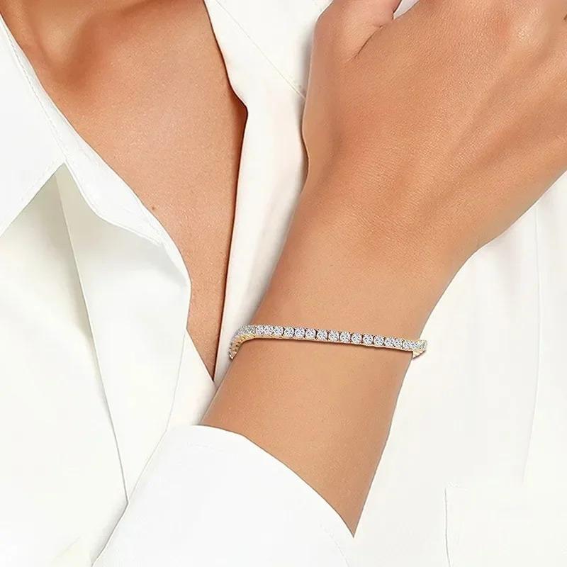 925 Gold Plated Bracelet 18K 3mm 4mm Full Diamond Sterling Wedding Engagement Party Jewelry for Women Men Unisex Tennis Bracelet