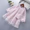 Girls' Princess Dress Spring and Autumn Children's Fashion Gauze Flower Sparkly Long-sleeved Dress with Wrap