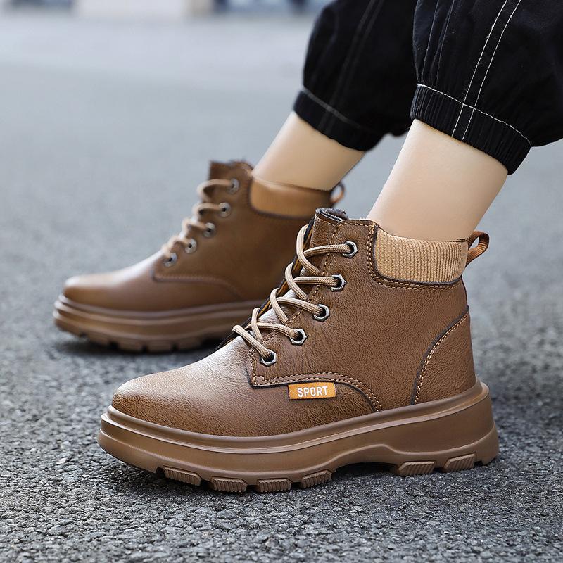 2026Spring and autumn trendy children's Martin boots, flat-soled, mid-height, lace-up, casual shoes for boys and girls