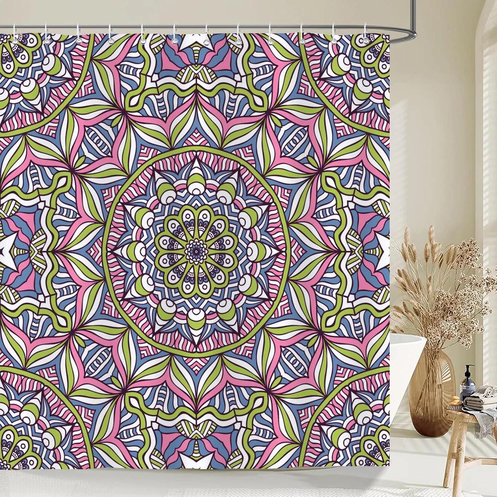 Indian Bohemian Fabric Shower Curtain Bathroom Curtains Boho Mandala Waterproof Fabric Bath Screen Bathtub Decor with 12 Hooks