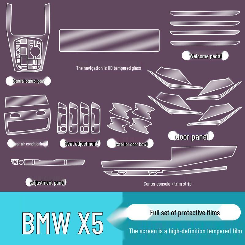 Защитная пленка для интерьера BMW X5 23/24, комплект: Защитное стекло для экрана и пленка на пороги