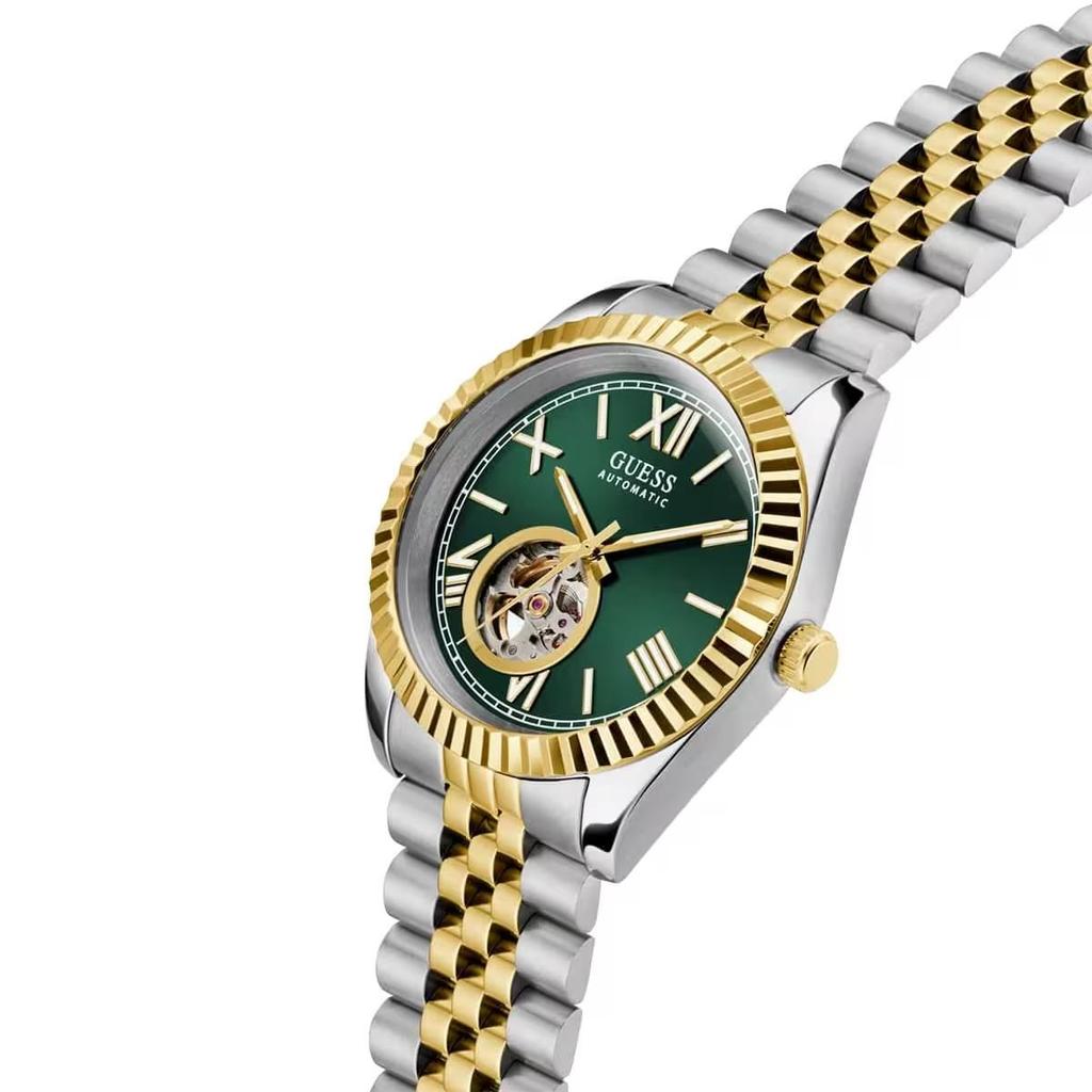 GUESS Men's Automatic Stainless Steel Watch Green Dial Two-Tone GW0984G4