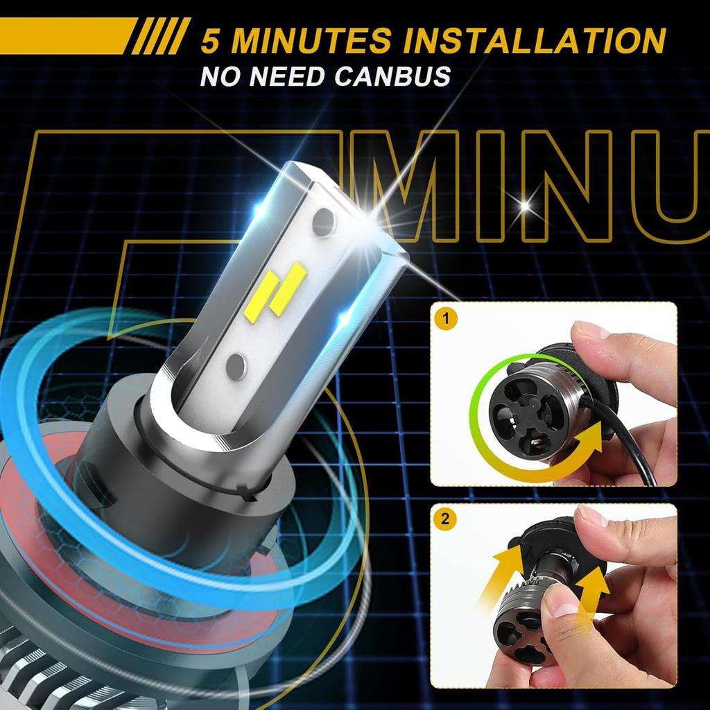 High Definition H13 Ford F150 2005-2014 F250 F350 2005- Bulbs, 16000LM 6000K White, Upgraded Canbus Decoder, High Low Beam, IP67 Waterproof, Plug And