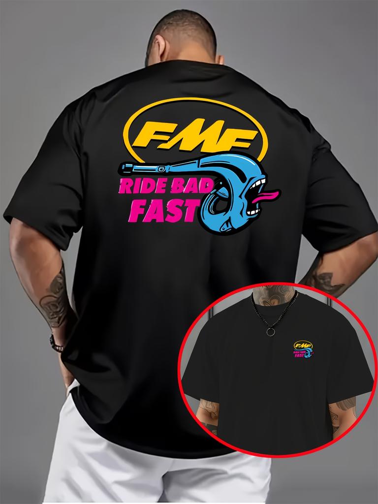 Summer New American Motorcycle Style Fmf Fun Exhaust Pipe Tshirt ride Bad Fast Cool Shortsleeved Knitted Fabric Unisexs Top