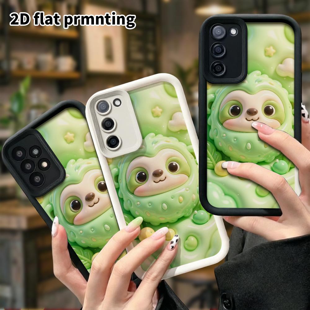Phone case: 2D flat, suitable for Samsung Galaxy A34 A35 M05 M06 S20 S22 S21 FE Plus 5G protective case, green little sloth, perfect Christmas and Hal