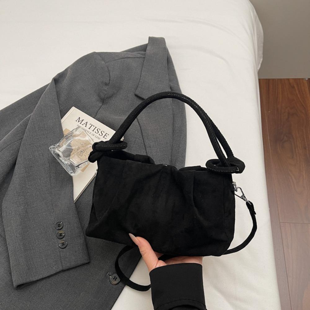 Casual Suede Leather Crossbody Bag Magnetic Closure Wrinkle Texture Shoulder Bag Soft Handle Commuting Bag Women