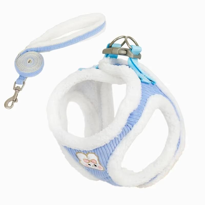 Luxury Adjustable Cotton Dog Harness Vest Set with Quick Release Button Closure & Rivet Decoration Fashion Raw Edge Design