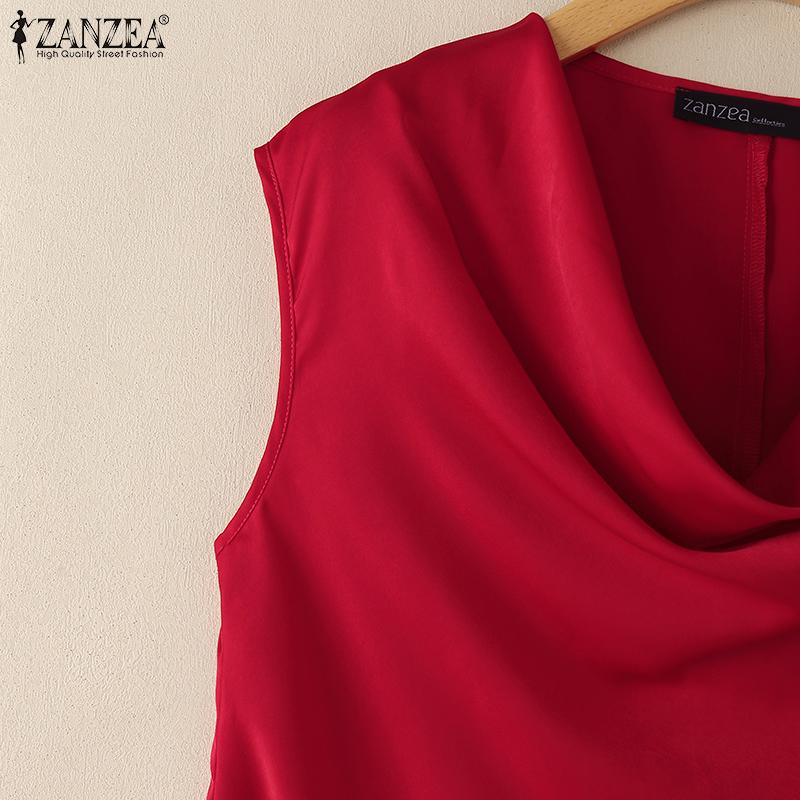 ZANZEA Womens Casual Swing Collar Solid Color Short Sleeve Blouse