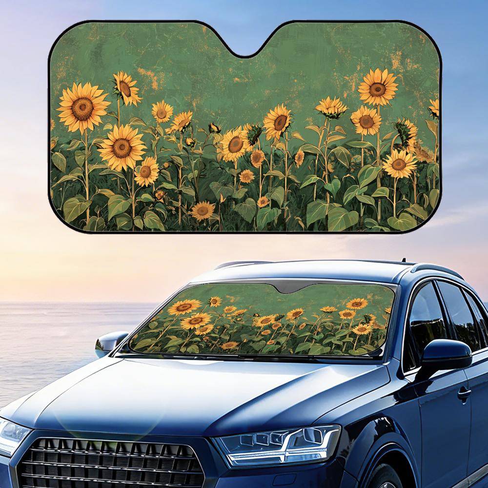 Sunflower Painting Sun Visor Foldable Car Windshield Sun Shade UV Protection Reflective Heat Insulation Reusable Cover