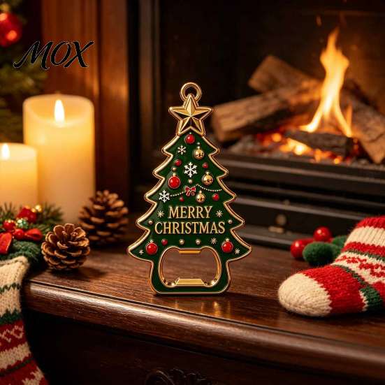 Holiday Kitchen Tools Christmas Tree Bottle Opener, Magnetic Refrigerator Magnet, Heavy Duty Party Favors Metal Beer Opener for Kitchen, Retro