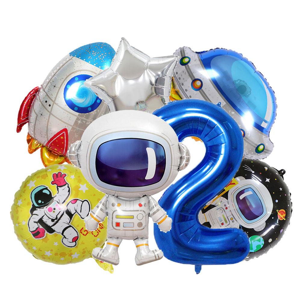 7 Pcs Rocket Astronaut Foil Balloon Universe Outer Space Theme 0-9 Years Old Children Boys Birthday Party Decoration Baby Shower