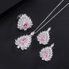 S925 Silver Needle Popular Simulation Jewelry Accessories Set Premium Pink Diamond Earrings Ring Pendant Women
