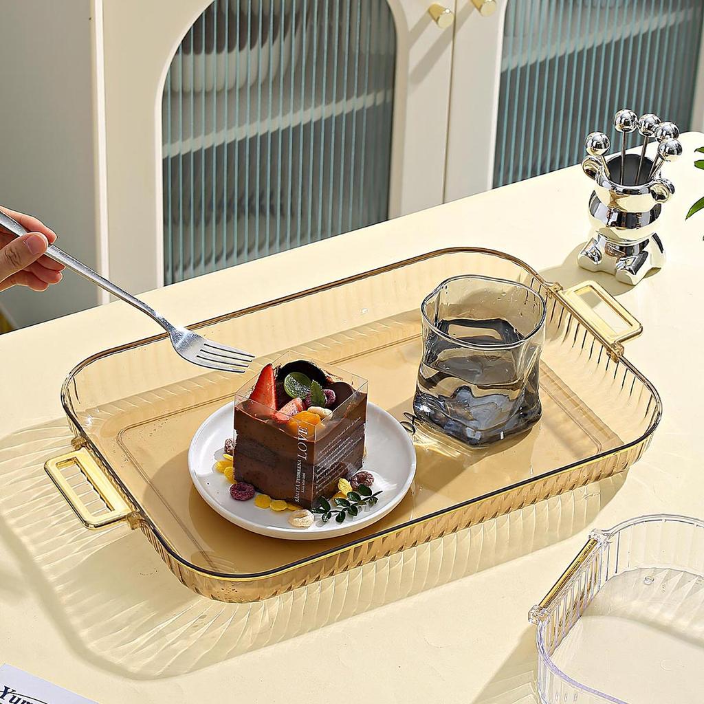 Пластиковый сервировочный поднос с ручкой Поднос для фруктов для гостиной Чайный поднос Прозрачный Обеденная тарелка Кухонный