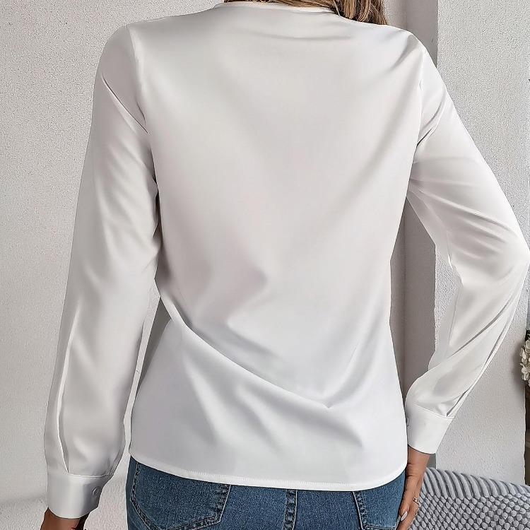 Женская блузка с длинным рукавом и V-образным вырезом, шифоновый топ, однотонная футболка, уличная одежда, женская футболка