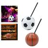 450ml Football Shaped Cups Glass Bottle Basketball Bottle with Lid and Straw for Cold Drinks Reusable Sealed for Party Supplies