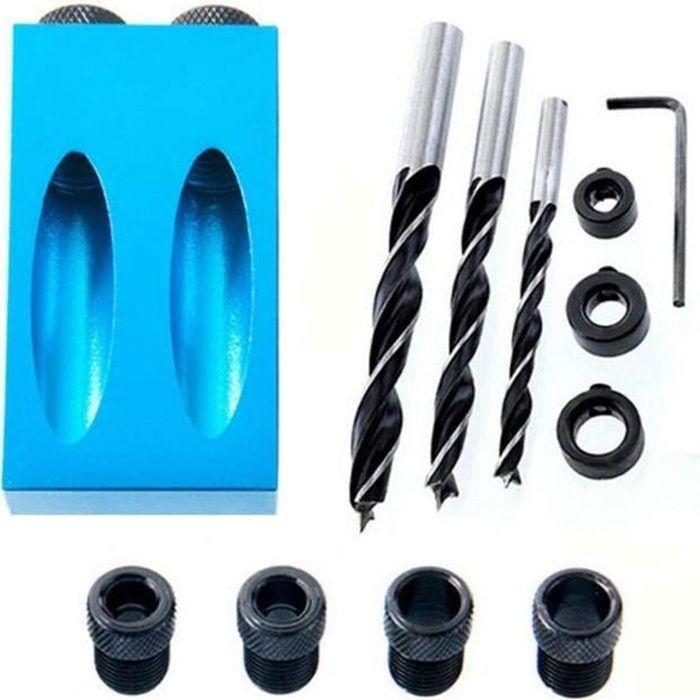 Jig for Angled Drilling - Unspecified - 6/8/10mm Adapter - 3 Wood Drill Bits - 15 Degrees - Black Multicolor HOLE SAW