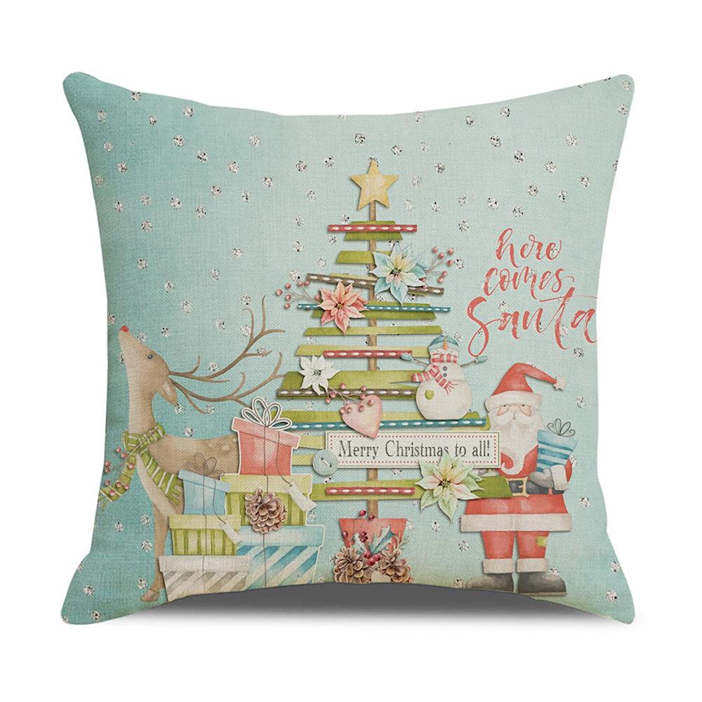 New Sofa Pillow Cover Santa Claus Cartoon Print Holiday Gift Home Soft Furnishing