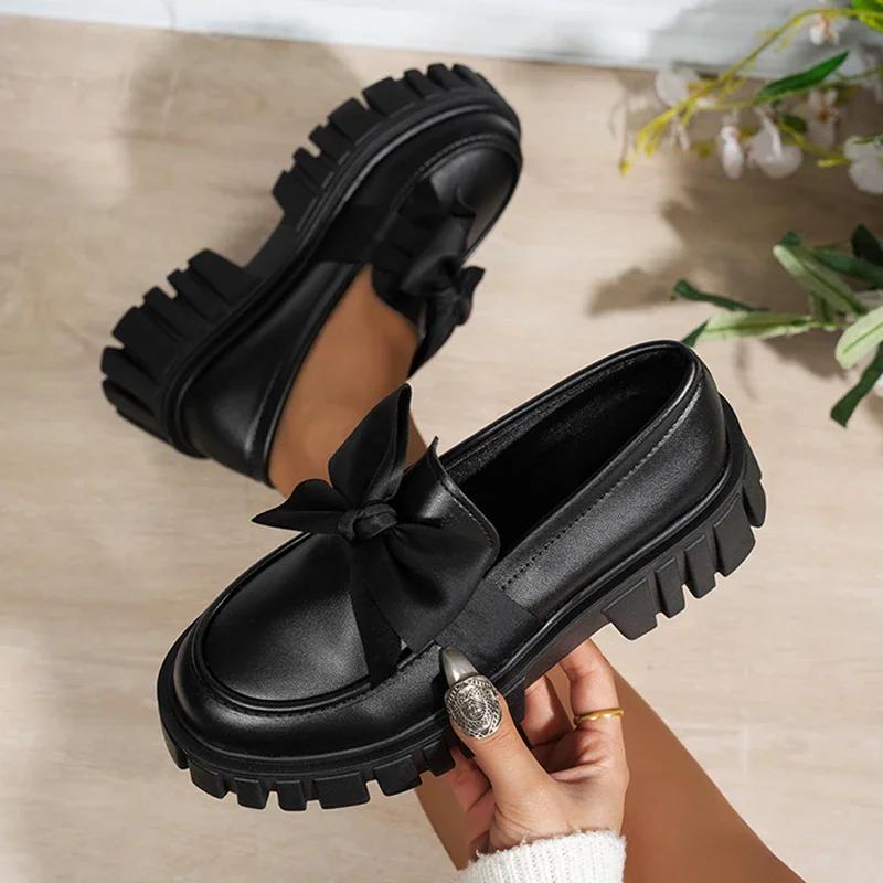 Мода Колледж Стиль Черный Япония Школьная Форма Обувь Женская Большая Бабочка Массивные Туфли на Платформе Женские Толстая Подошва Патентная Кожа Лоферы