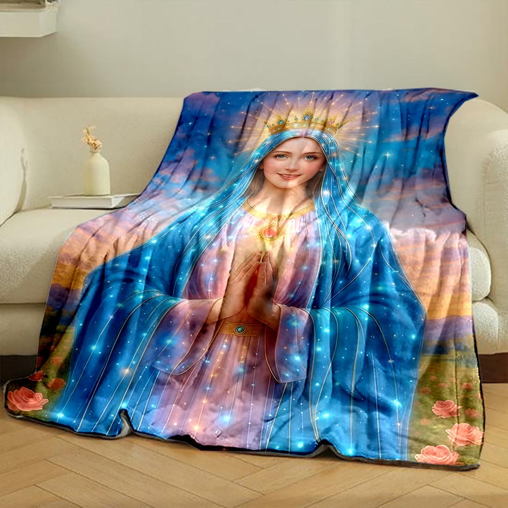 Holy Woman in Blue with Crown BlanketFlannel blanket for bedroom, living room, sofa, and nap