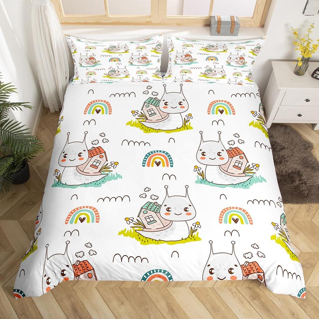 Cartoon Animal Rainbow Duvet Cover Queen Kawaii Elephant Bedding Set Kids Bedroom Decor Quilt Cover Polyester Comforter Cover