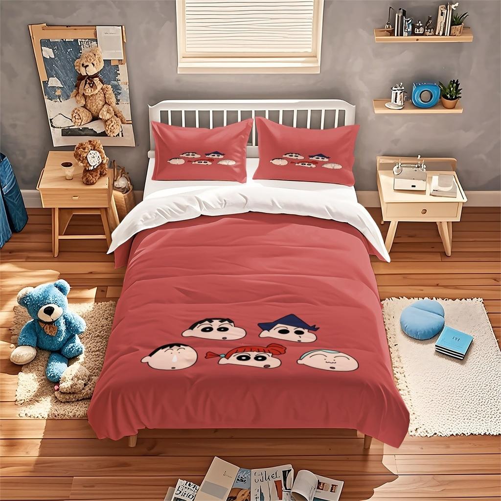 Cartoon C-Crayon Shin Chans Bedding Set Anime Duvet Cover Pillowcase For Kids Adults Bedroom Decor Gif Single Double Large Sizes