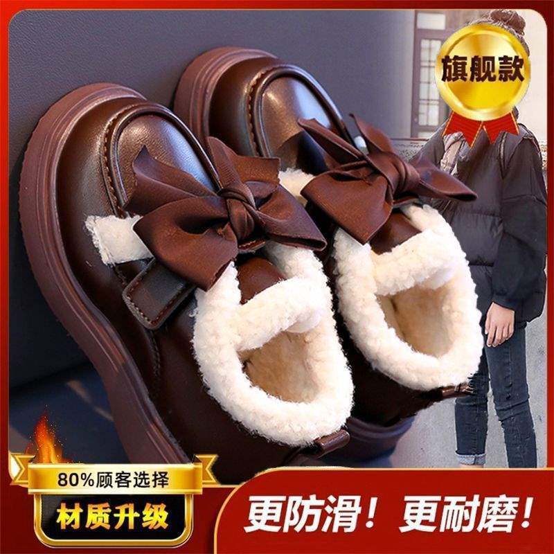 Хлопковые туфли для девочек кожаные туфли 2025 зима новые девочки бархатные теплые туфли принцессы детские туфли на мягкой подошве