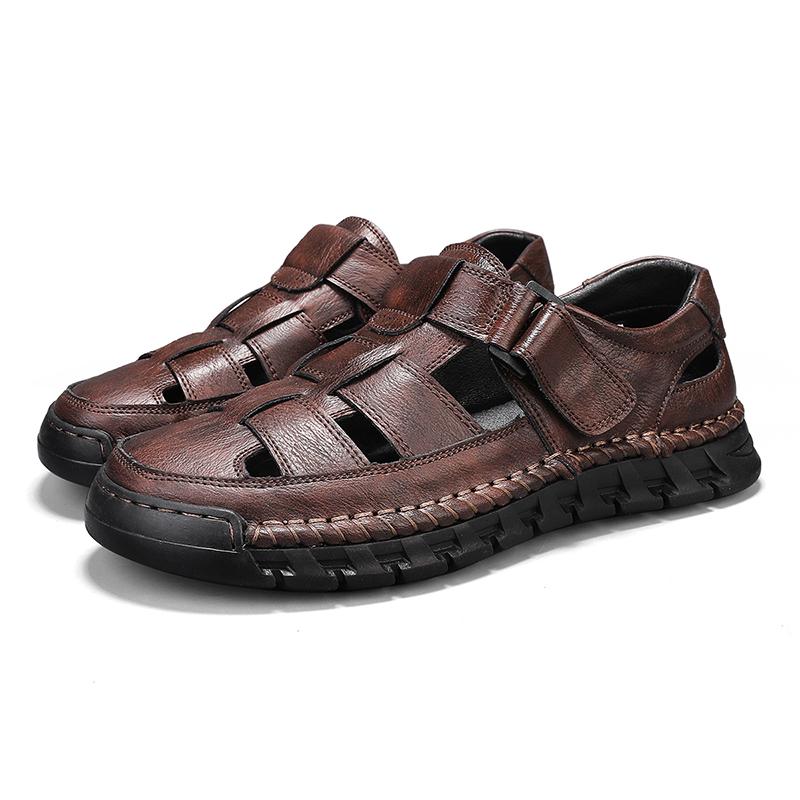 Модные мужские сандалии Кожаные дышащие мужские повседневные туфли Летние нескользящие классические римские сандалии Шлепанцы Клоги Уличная обувь для ходьбы